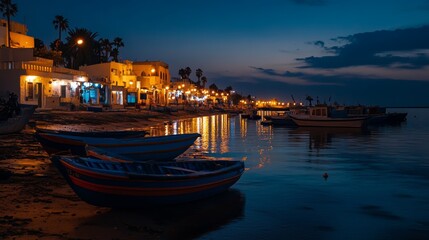 Fototapeta premium Port de Sidi Bou Said, Tunisie. at the night 