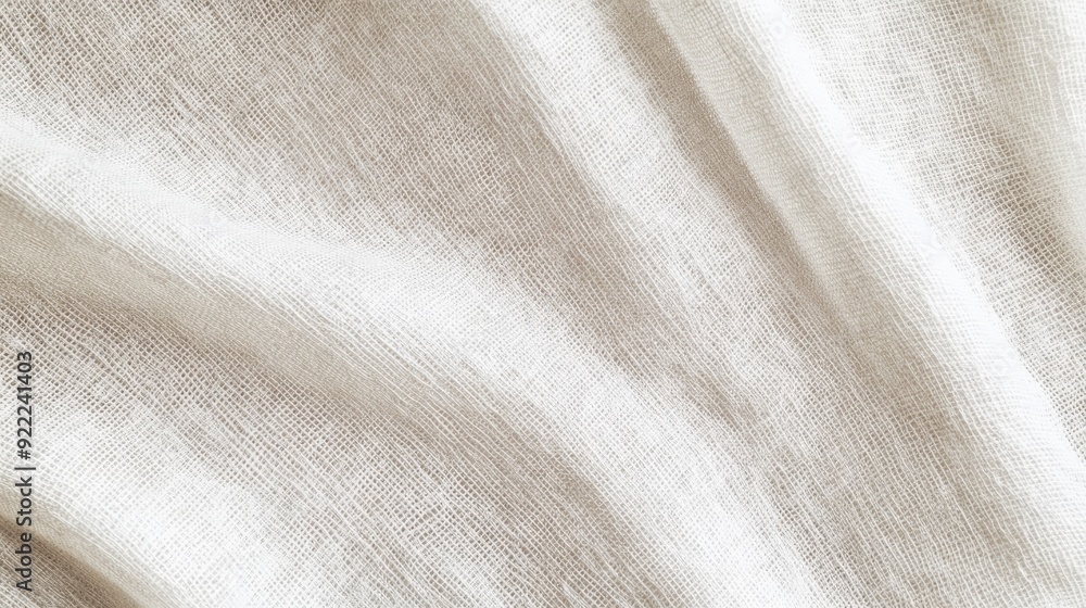Poster white linen fabric texture background with soft waves flowing on surface