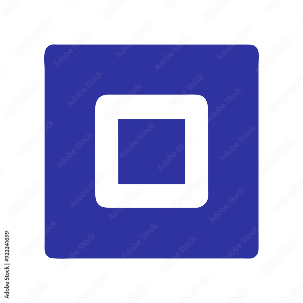 Poster blue square button with reflection