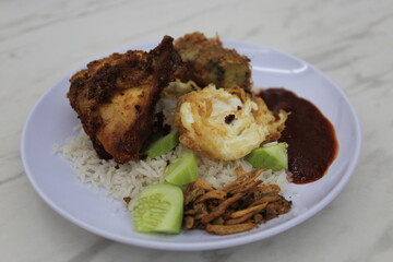 Nasi lemak, a local dish in Malaysia