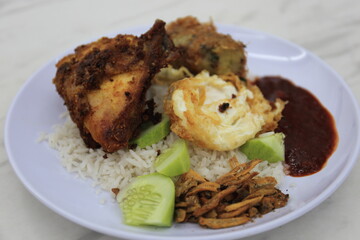 Nasi lemak, a local dish in Malaysia