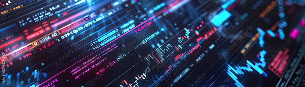 Poster a vibrant abstract background showcasing dynamic data streams in blue and pink hues, perfect for tec