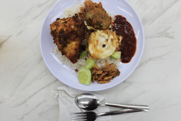 Nasi lemak, a local dish in Malaysia