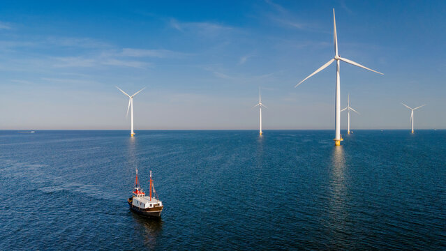 Flevoland, Netherlands, highlights wind turbines and a notable green energy transition at sea