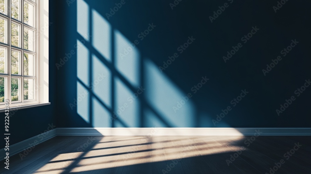 Poster sunlight is illuminating empty room with big window