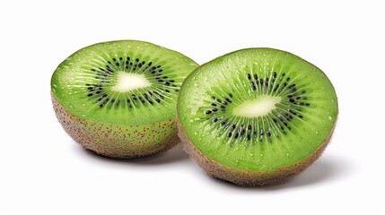 Fototapeta premium Vibrant Kiwi Duo - Fresh Green Kiwis Illustration on White with Professional Studio Lighting for Food Magazine Concept