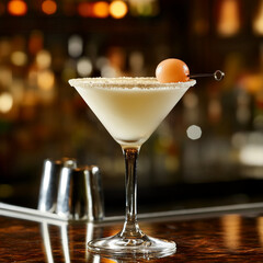 Elegant classic olive martini in a luxury bar.AI Generation.