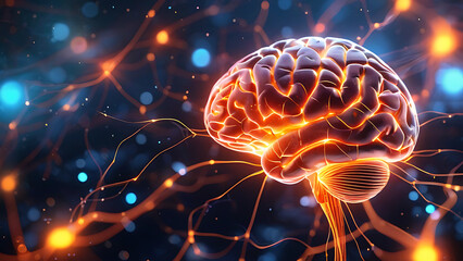 Fototapeta premium Animated brain with glowing neural connections 