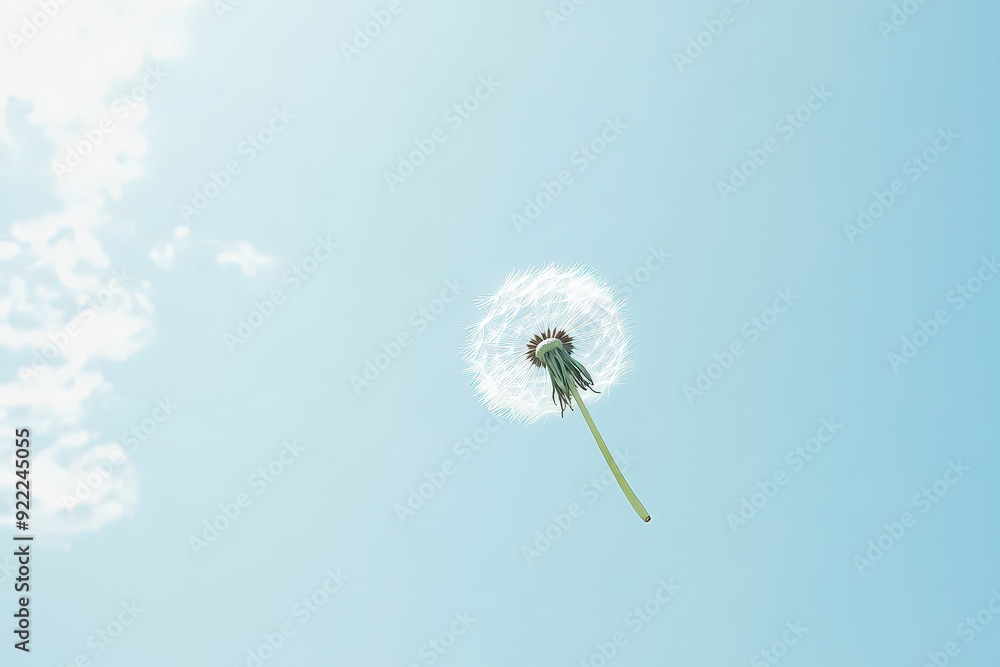 Aufkleber tranquil dandelion seed floating in airy serene background with copy space under soft illumination