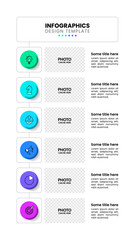 Infographic template. Vertical line with 6 steps and space for pictures