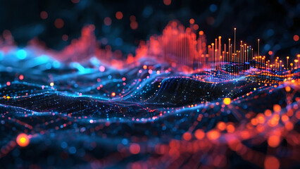 AI data processing with moving data points and graphs
