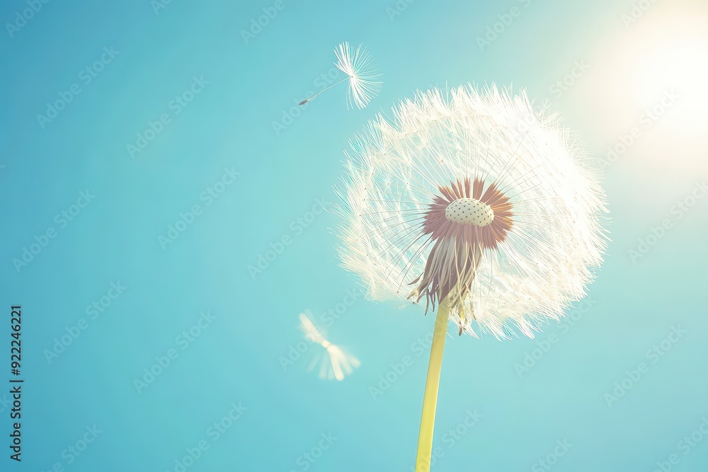 Aufkleber serene dandelion seed floating in soft light with copy space