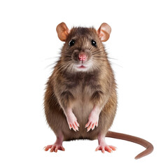 Isolated Brown Rat with Pink Ears and Tail, No Background.