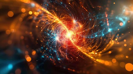 Fototapeta premium An abstract representation of quantum tunneling, with particles moving through energy barriers, symbolizing a unique quantum phenomenon.