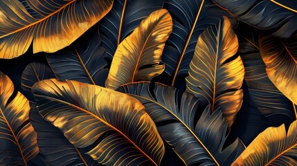 Vibrant golden leaves shine against a dark backdrop, creating a visually striking composition full of color contrast and brightness.