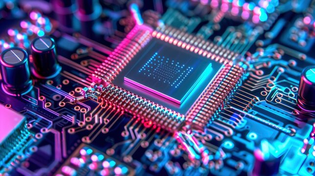 A close-up of a photonic chip used in quantum computing, showcasing the advances in photonics for quantum information processing.