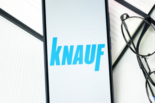 New York, USA - 10 August 2024: Knauf Logo on Phone Screen, Company Icon on Display