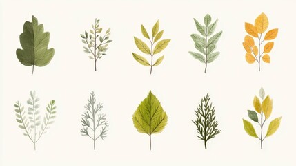 Fototapeta premium Minimalistic Illustration of European Tree Leaves and Nature Motifs