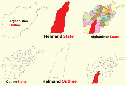 Helmand map vector of Afghanistan, Helmand line map, Helmand with city map, Helmand outline map