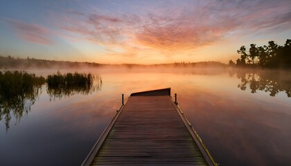 Obraz premium Sunrise over the still lake with the sun