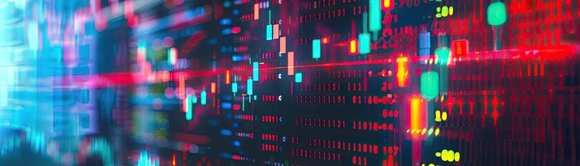 Obraz premium Dynamic digital background featuring vibrant color patterns and data streams, perfect for technology and finance themes.