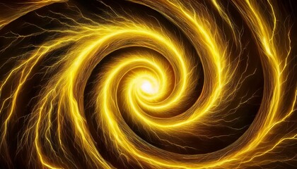 中央から広がる黄色い雷. Yellow Lightning Spreading from the Center. AI generated.