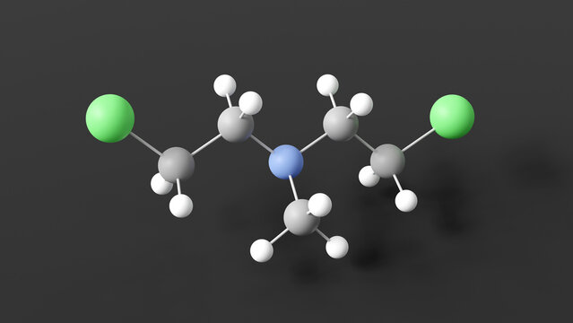 chlormethine molecule 3d, molecular structure, ball and stick model, structural chemical formula chemotherapeutic drugs