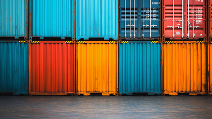 Fototapeta premium containers in port, stacked containers, various colored containers