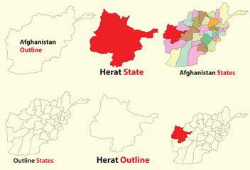 Herat map vector of Afghanistan, Herat line map, Herat with city map, Herat outline map