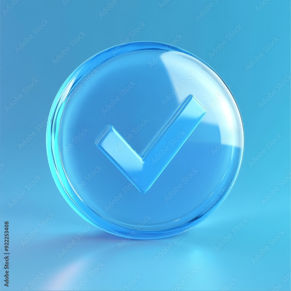 Poster this is a visually appealing 3d illustration showcasing a glossy blue checkmark icon set against a s