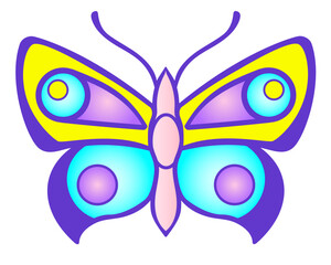 Butterfly. Bright and contrasting vector butterfly in pink, orange and purple colors. Bright, elegant summer insect - a moth. Beautiful full color vector butterfly - element for decoration.