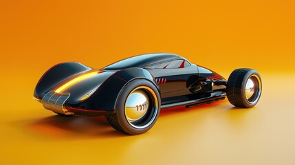 Black futuristic car on a yellow background.