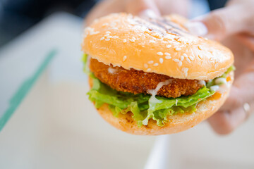 Crispy Chicken Burger with Lettuce and Mayonnaise