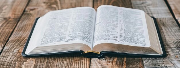 Obraz premium An open Bible resting on a wooden table with the American flag gently draped in the background