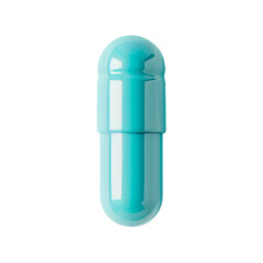 Isolated Cyan Capsule with Smooth Surface and Rounded Ends.