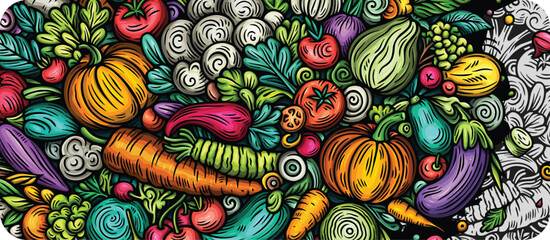 Cartoon vector doodle Vegetables banner background © balabolka
