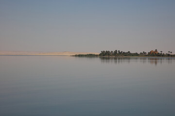 Qarun Lake, Water, Trees, Desert, Sand