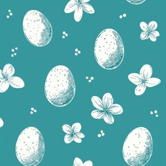 Line design with Easter eggs on a blue background. Happy Easter concept.