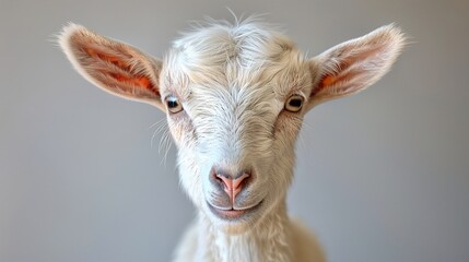 White Goat Portrait On White Background 