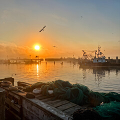 boats at sunset