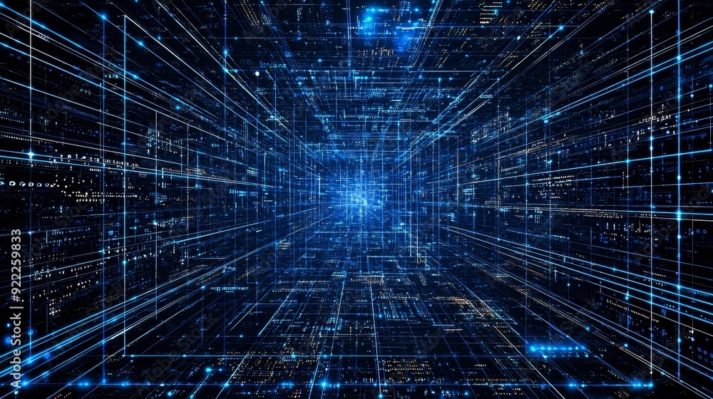 Aufkleber 3D rendering of a scientific technology data binary code network depicting connectivity, complexity, and data flood in today's digital world