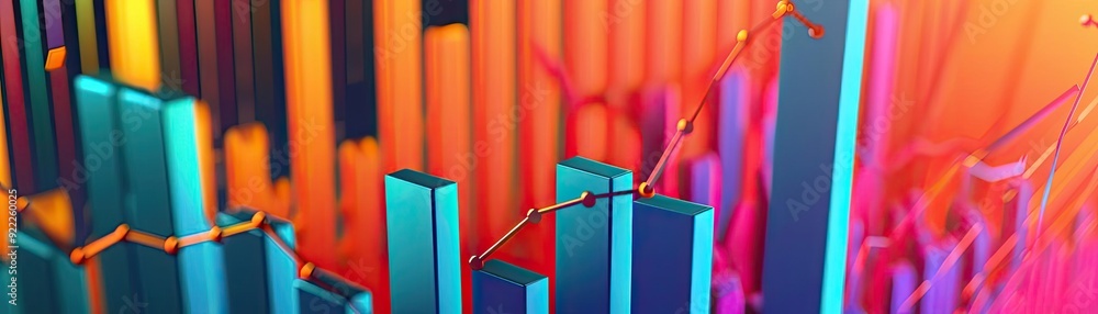 Poster vibrant financial graph showcasing colorful bars and upward trends, representing data analysis and g
