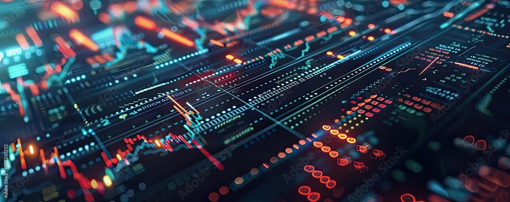 Poster vibrant digital data visualization, showcasing colorful graphs, charts, and patterns for technology 