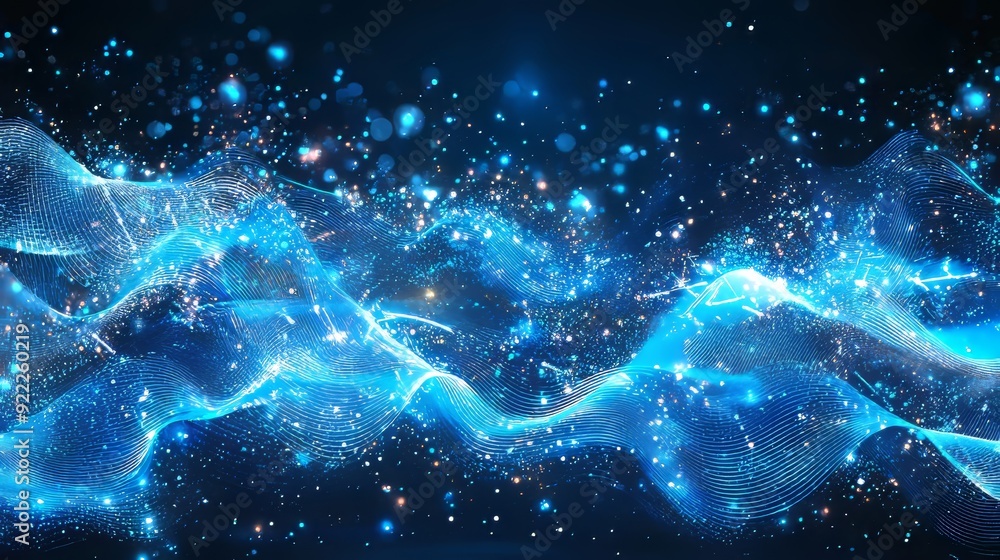 Poster background of data technology. abstract background with dots and lines connecting on dark background
