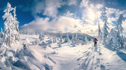 Snowy Mountain Landscape with a Single Skier
