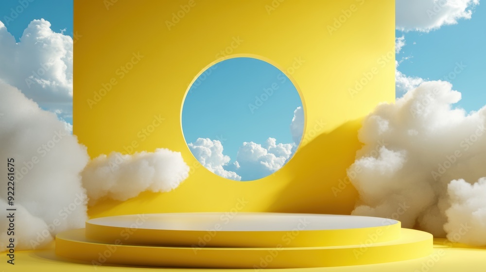 Poster a yellow structure with a large circular opening in the middle