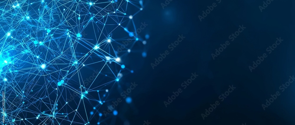 Poster the abstract futuristic - technology with polygonal shapes on dark blue background is designed to su