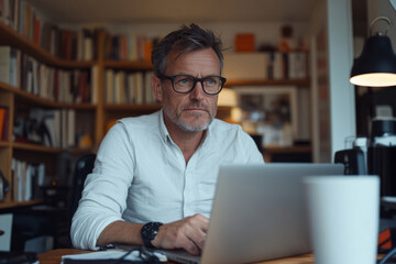 senior person working on laptop computer