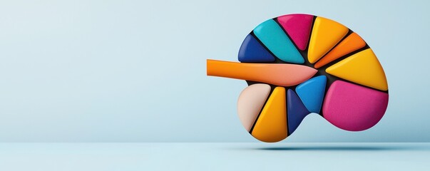 Colorful abstract representation of a kidney, showcasing vibrant sections symbolizing health and wellness.