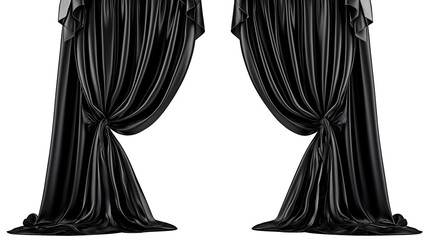 Isolated elegant black theater curtain entrance for your dramatic event or message curtain unveiling.